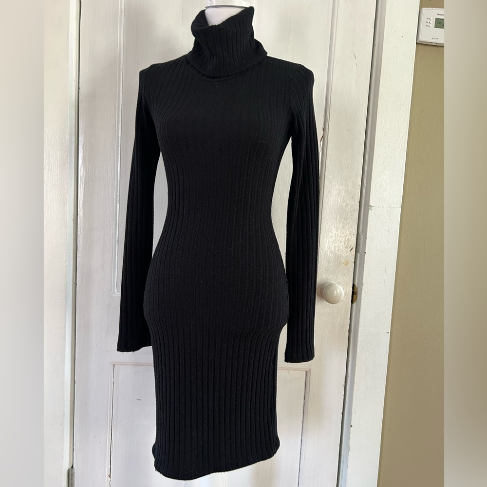 Black Ribbed Cowl Knit Dress size Small